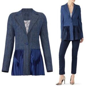 Deborah Lyons Pleated Kaya Blazer 4 Oversized Blue Silk Satin Chambray